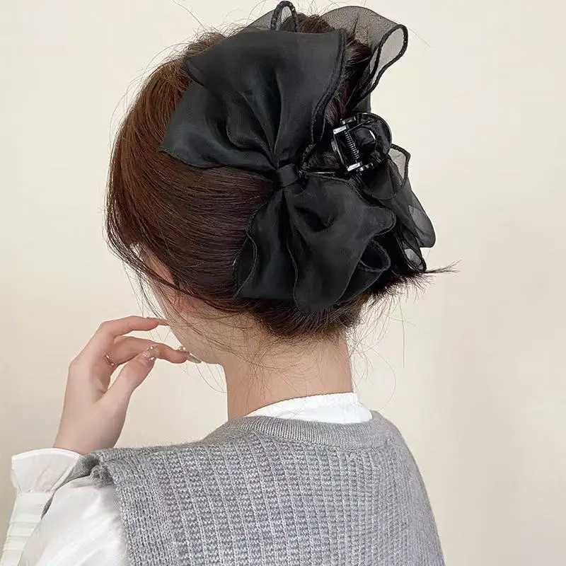 1pc Sweet Organza Reversible Bow Large Hair ClawCommuting versatile hair accessory suitable for daily and party gatherings H260402