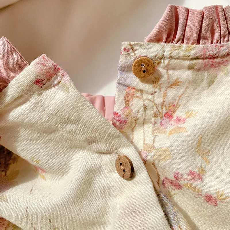 2024 New Spring European American Style 2-7Yrs Baby Girl Party Dress Long Sleeved Cotton Floral Printing Kids Princess Dresses H260402