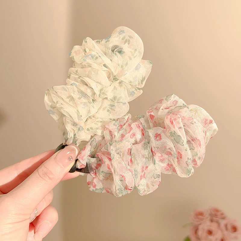Korean-Style Polka Dot Colour-Block Pleated Printed Mesh Hair Clip For Women Fashionable Banana Clip Hair Accessory H260402