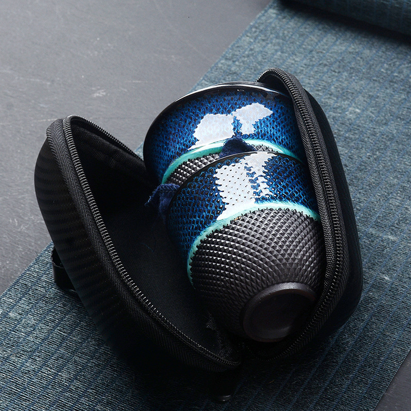 Travel Tea Set QuickService Cup Set with KilnTransformed Tenmoku Glaze Portable Business Gift Portable Kung Fu Tea Light 230726