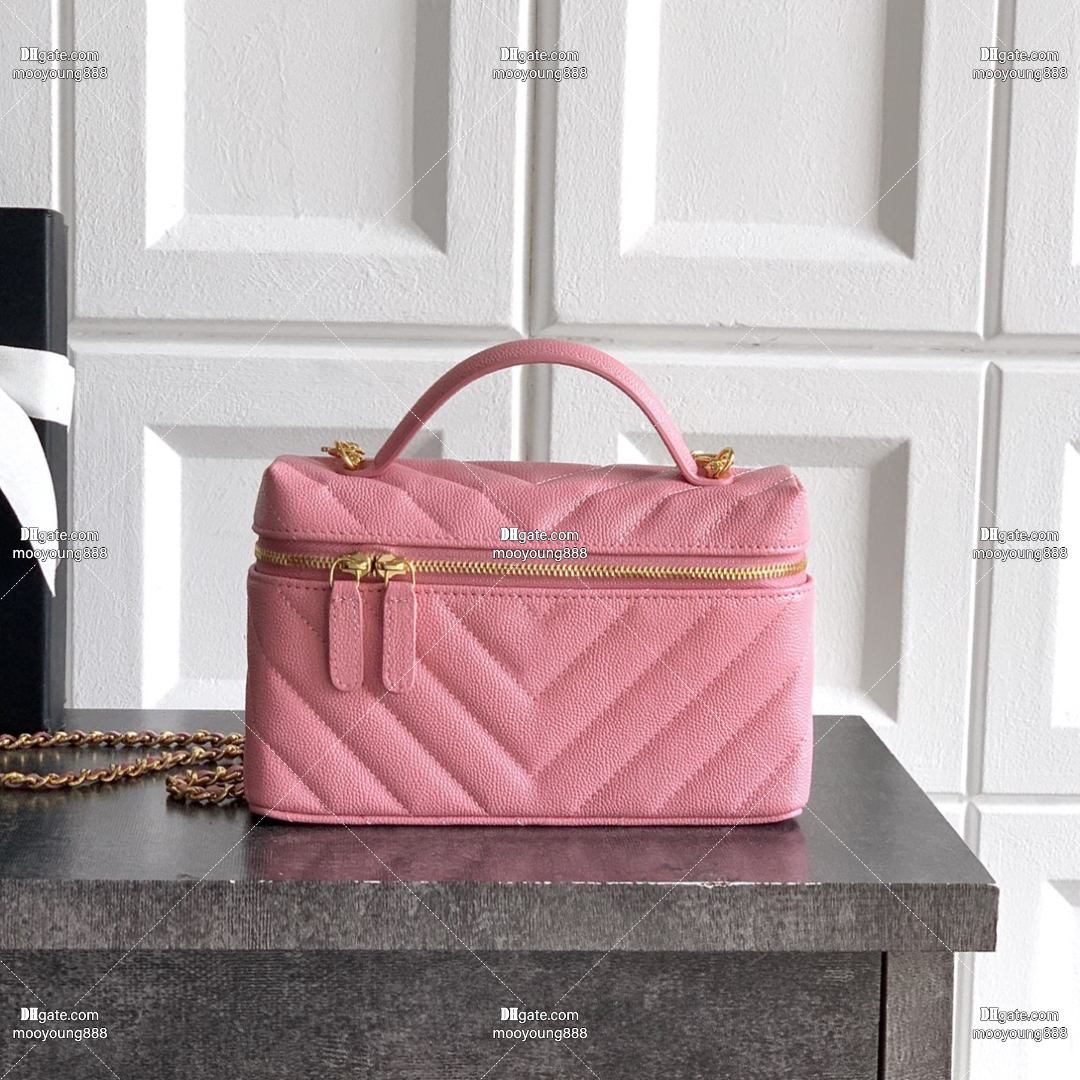 12A Upgrade Mirror Quality Designer Mini Chevron Handbags for Women Caviar Leather Bag 19.5cm Luxury Chian Bags Pink Shoulder Crossbody Purse with Box
