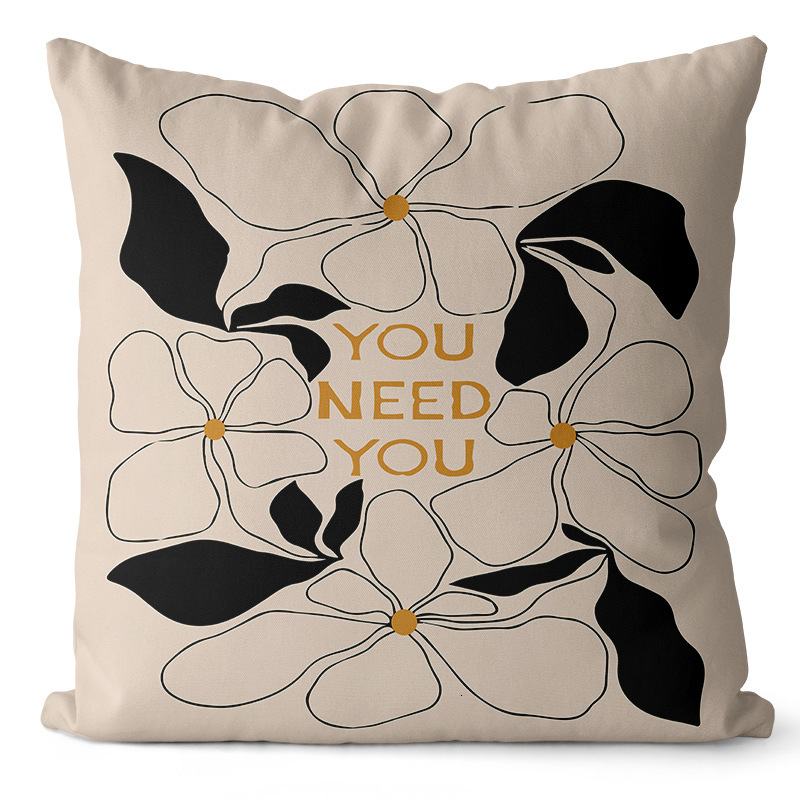 Pillowcase Black White Minimalist Abstract Plant Floral Print Nordic Style Ins Short Plush Sofa Cushion Cover