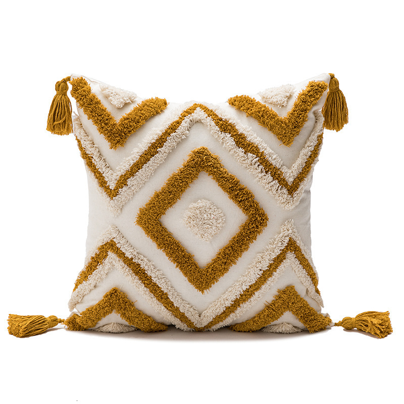 Pillowcase Bohemian Style Throw Pillow Moroccan Ethnic Style Tassel Cushion Tufted Square Living Room Sofa Pillow Cover