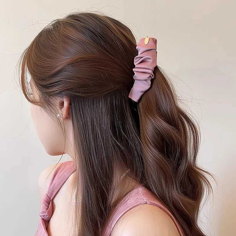 Korean Elegant Solid Fold Satin Banana Hair Clip For Women Girls Sweet Hair Ornament Hairpin Barrette Fashion Hair Accessories H260402