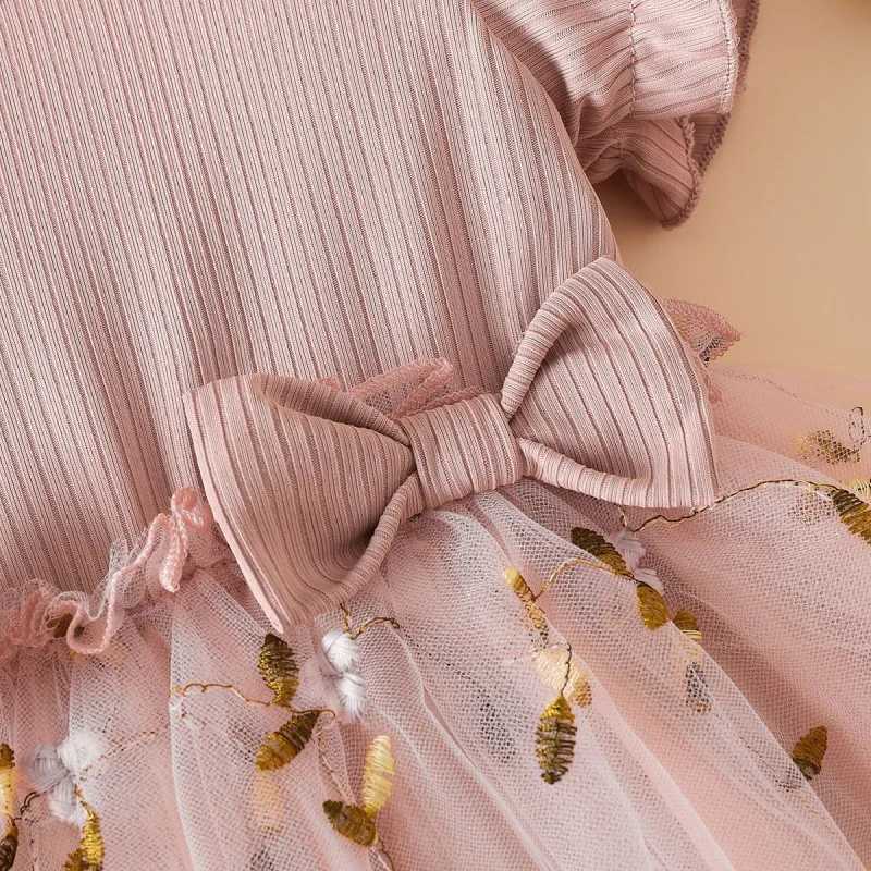 Baby Girl Dress Summer Girl Full Print Flower Mesh Princess Dress Girl Bow Flower Girl Wedding Dress Birthday Dress H260402