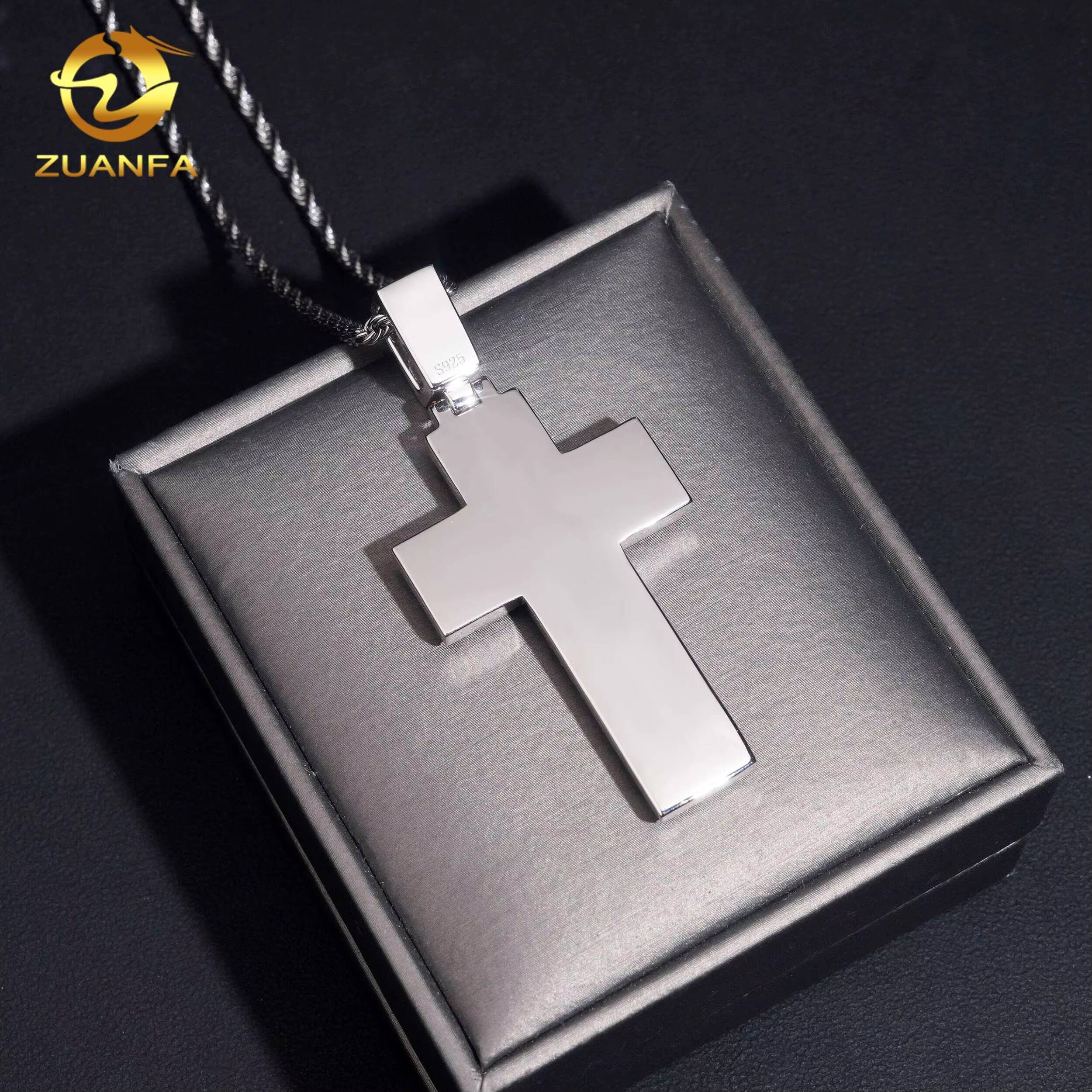 Baguette Cut Diamond Fine Hip Hop Moissanite Jewelry Iced Out Solid Back Cross Pendant 925 Silver VVS Moissanite Pendant
