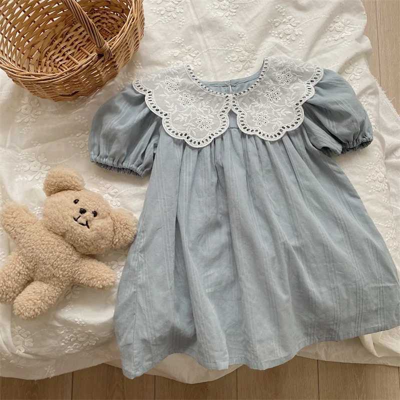 deer jonmi 2026 New Summer Baby Girls Princess Dresses Short Sleeve Korean Style Lace Collar Toddlers Kids Cotton Cute Dress H260402