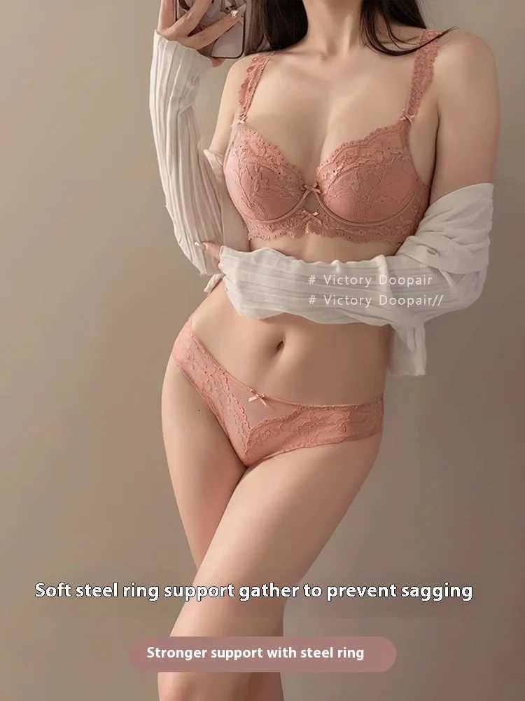 Lace Bow Thin Section Bra Small Breasts Gathered Collect Vice Breasts Comfortable Soft Steel Ring Anti-Sagging Bra Set Z260402