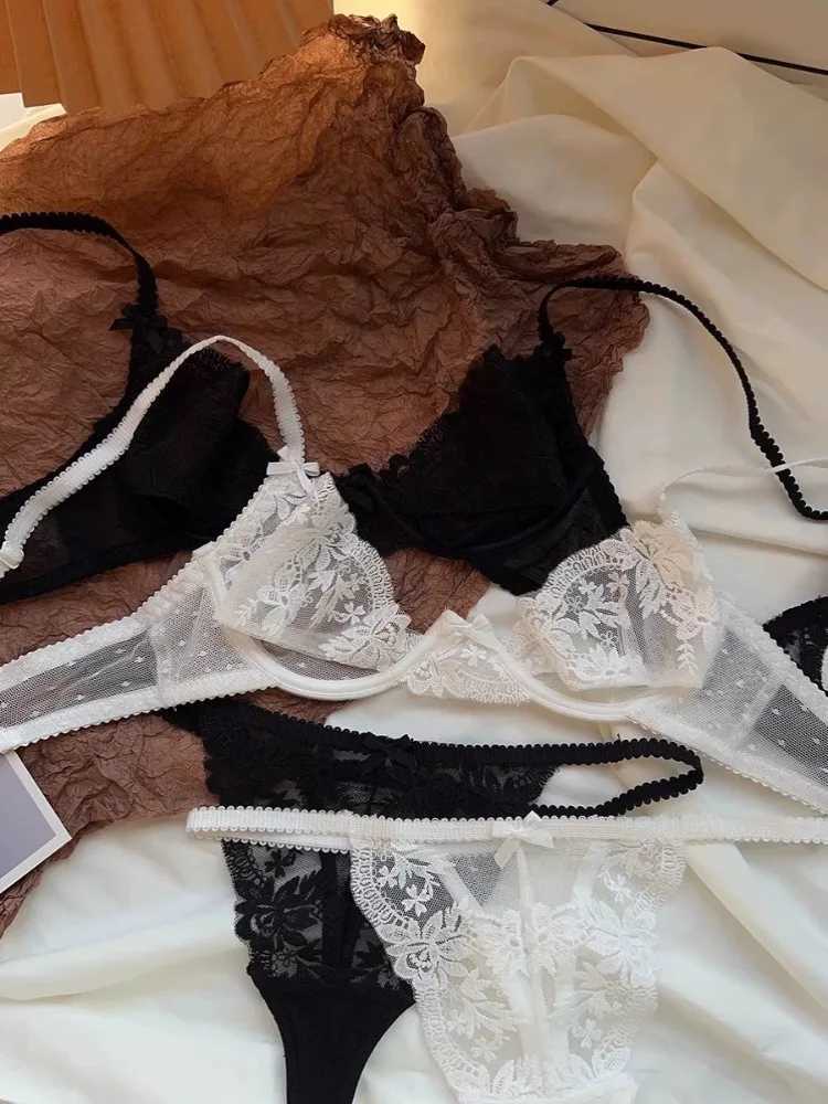 Sensual French Lace Bra Set Minimizer Push Up for Small Chest Anti-Sag Soft Wire Sheer Bralette Ultra Thin Lingerie Women Z260402