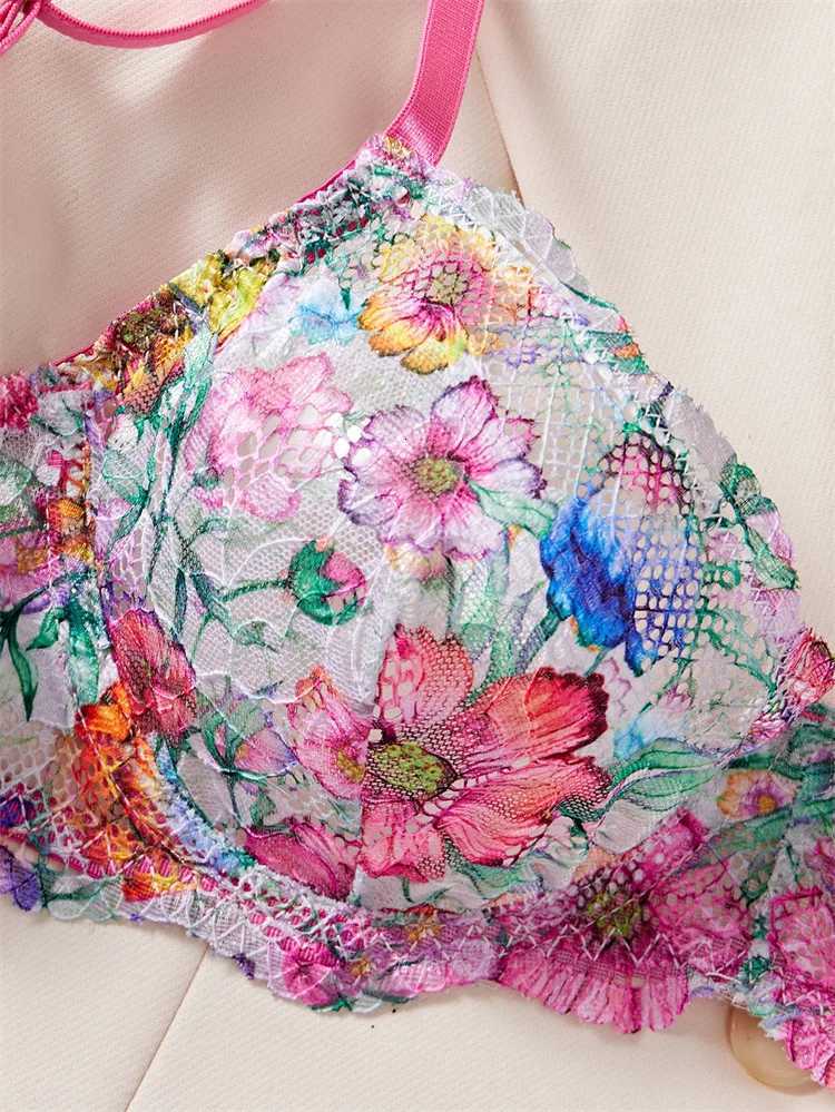 Female Lingerie Sweet Print Mesh Underwear Beautiful Floral Bra Panty Set Summer Intimate Lingerie Ultra Bralette Set Z260402
