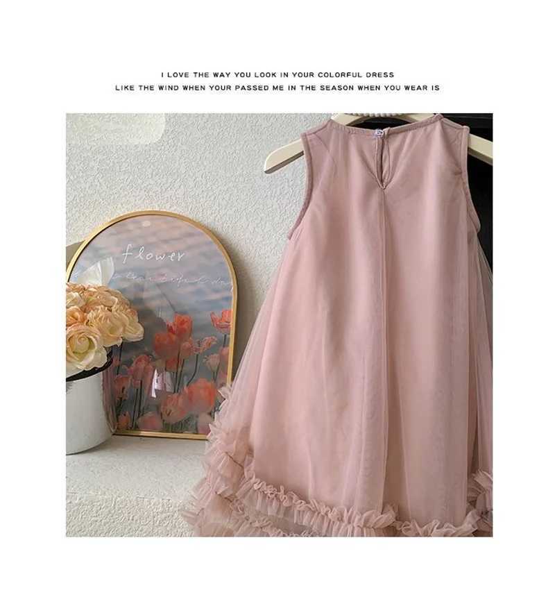 Girls Princess Dresses Kids Sleeveless Stereoscopic Bow Mesh Dress Children Clothes Party Gown Ball 2-10 Years H260402