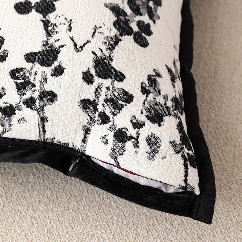 Pillowcase Light Luxury Black And White Chenille Sofa Pillowcase Living Room Headboard Bed Backrest Cushion Camellia Style