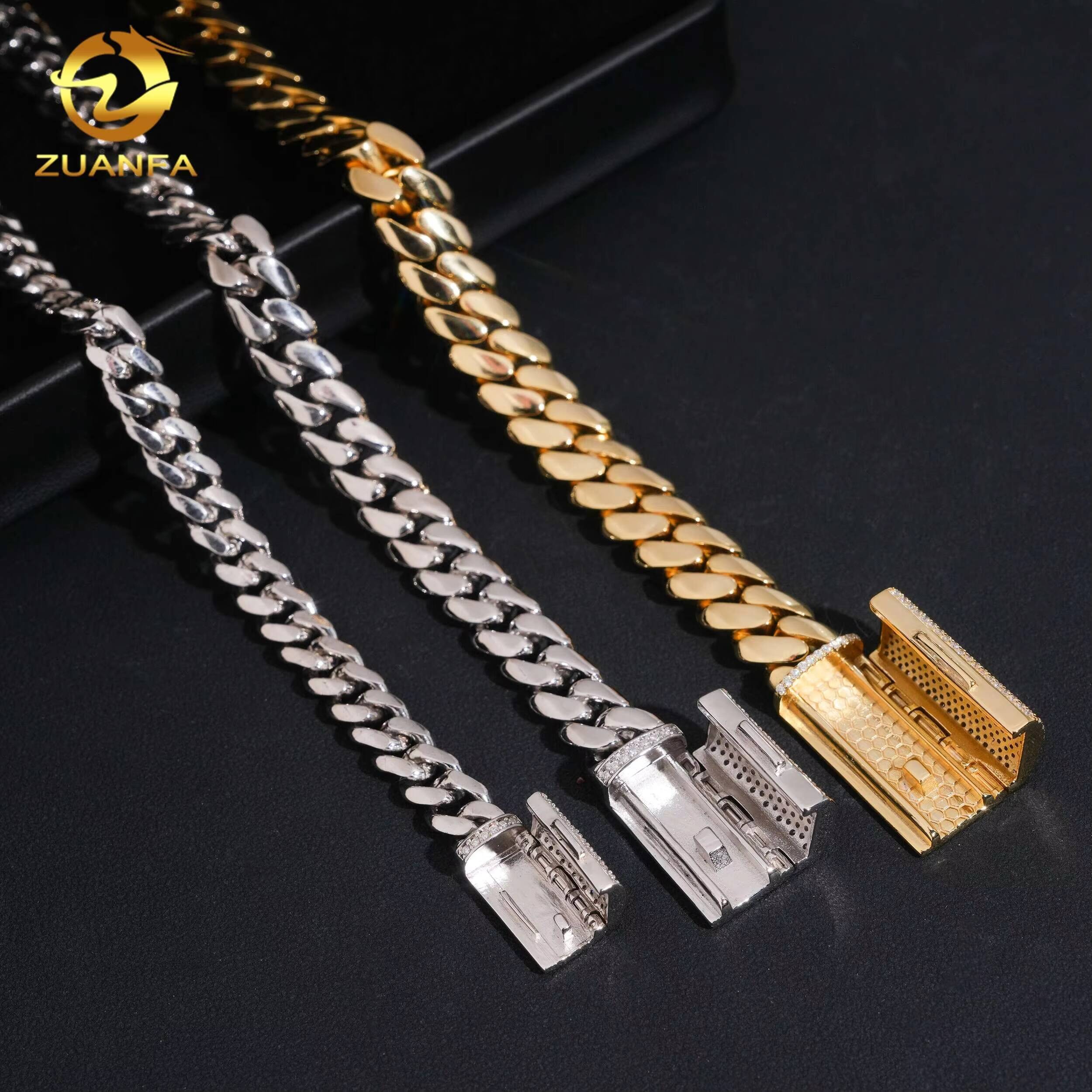 Fine Jewelry Hip Hop Moissanite Clasp Gold Plated 8mm 10mm 12mm Plain Cuban Link Chain Bracelet