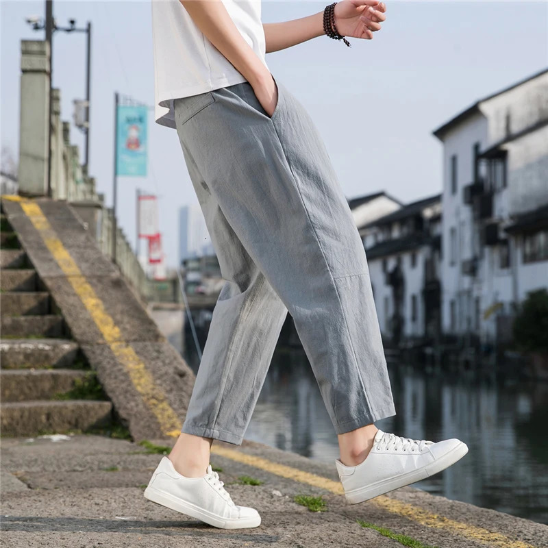 Linen Wide Men Pants Korean Trousers Oversize Linens Streetwear Male Spring Summer Casual Clothing Sweatpants 260402