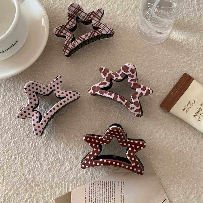 NEW Keluli Pink Coffee Series Star Acrylic Hair Claw Sweet Polka Dot Claw Clip Crab Hair Clip for Women Girls Hair Accessories H260402