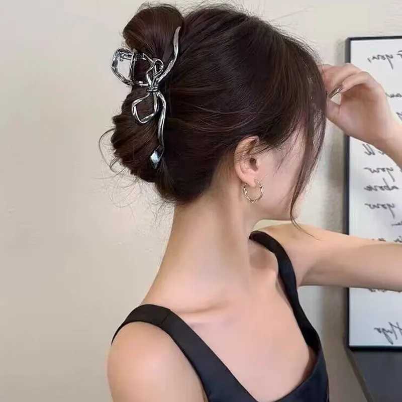 2024 New Vintage Ribbon Bow Hair Claws Exquisite Metal Hair Clip Clasp Hairpins For Women Hair Accessories Barrettes Shark Clips H260402