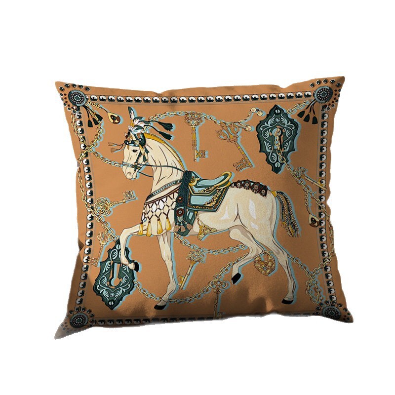 Pillow Case Light Luxury High End Orange Yellow Decorative Cushion Cover For Living Room Bed Sofa Model Room Horse Pattern