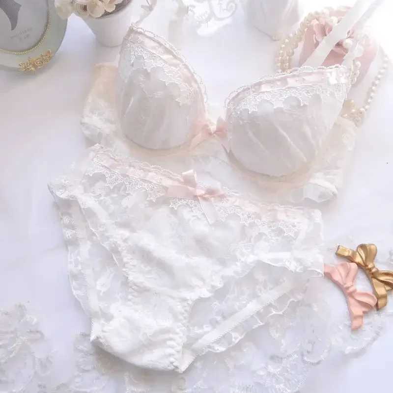 Japanese Water-soluble Embroidery Thin Cup Girl Cute Gathering Lingerie Set Large Bra Set Z260402