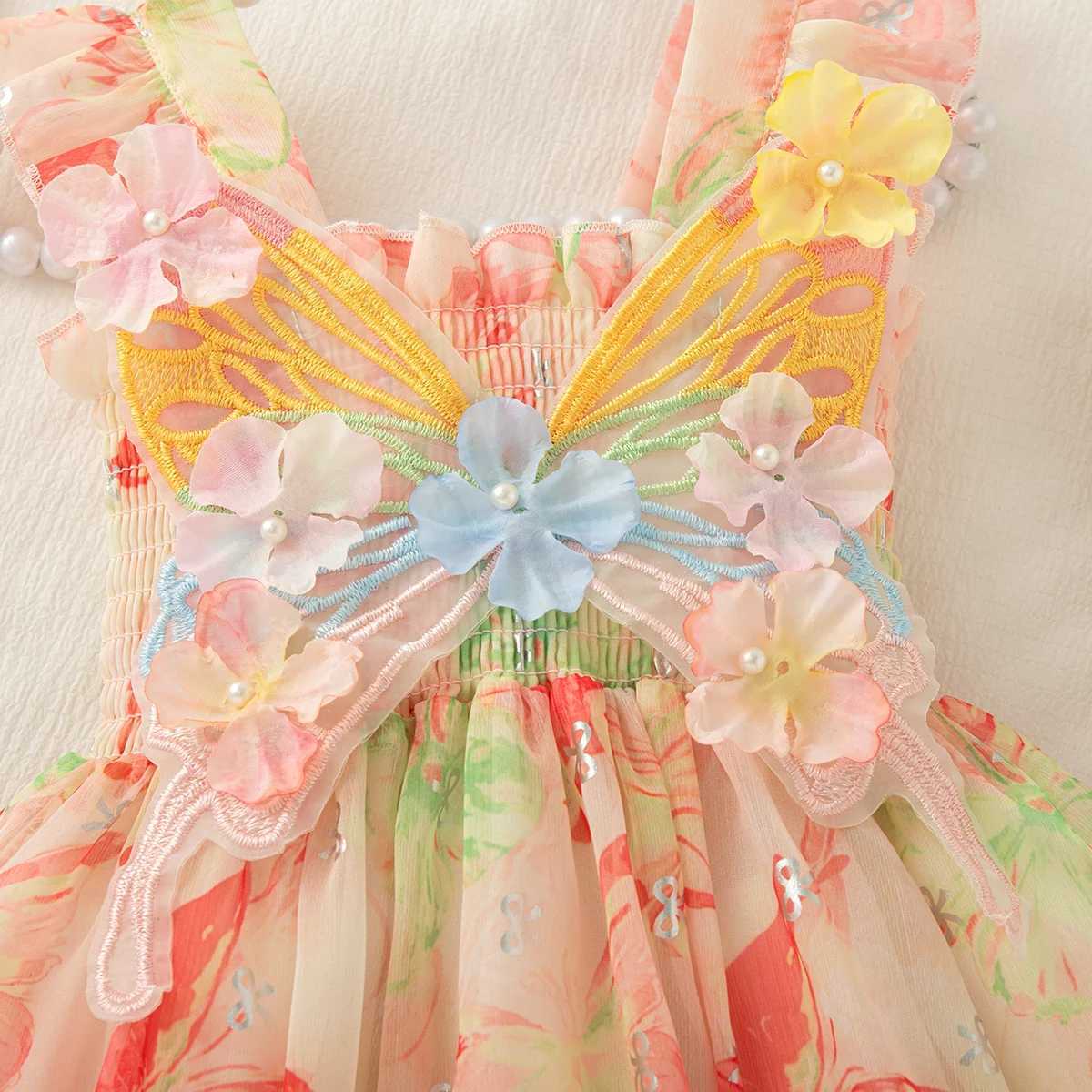 Summer New Petal Butterfly Wing Baby Girl Dress Colorful Flower ChildrenS Clothing For Babies Aged 9 Months To 4 Years Old H260402