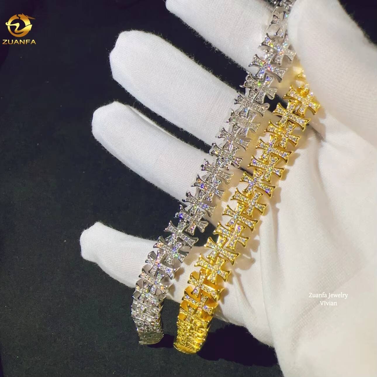 Luxury Hip Hop GRA Certificated 10mm Sterling Silver 925 VVS Moissanite Diamond High Quality Miami Cuban Link Chain Bracelet