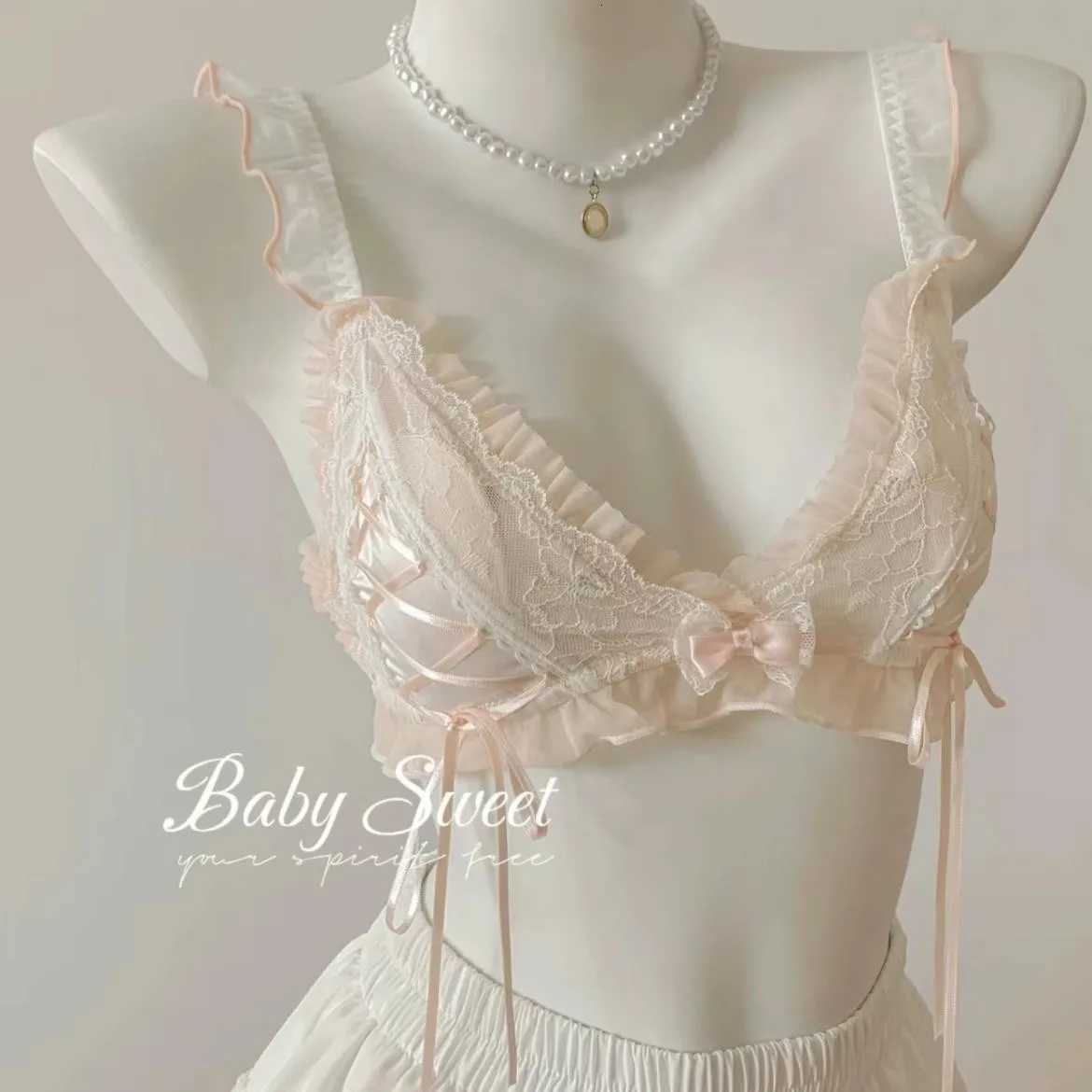 Japanese lace triangle cup sweet bra set thin no underwire underwear woman Z260402