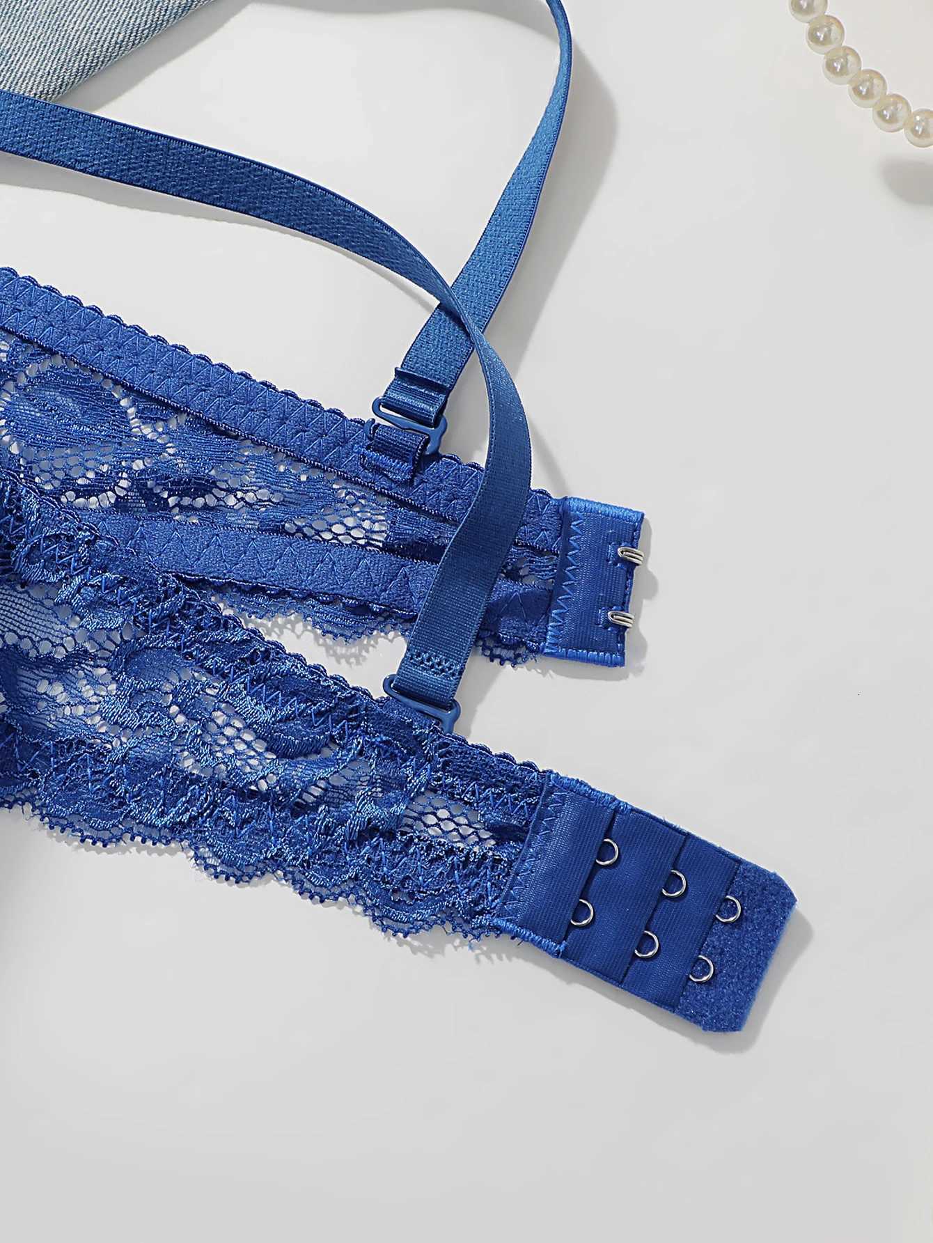 Blue Lace Push Up Bra Set Women Underwire Bra Panty Set Lingerie Sets Breathable Ladies Intimates Z260402