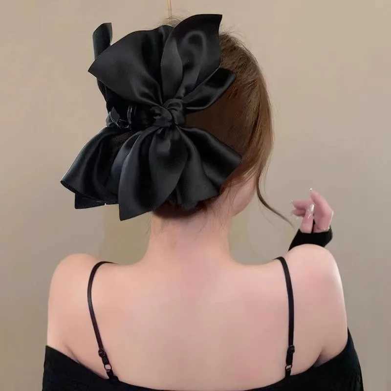 Solid black and white big bow hair clip for women elegant ponytail clip fashion girl Hair Clamp hair accessories H260402