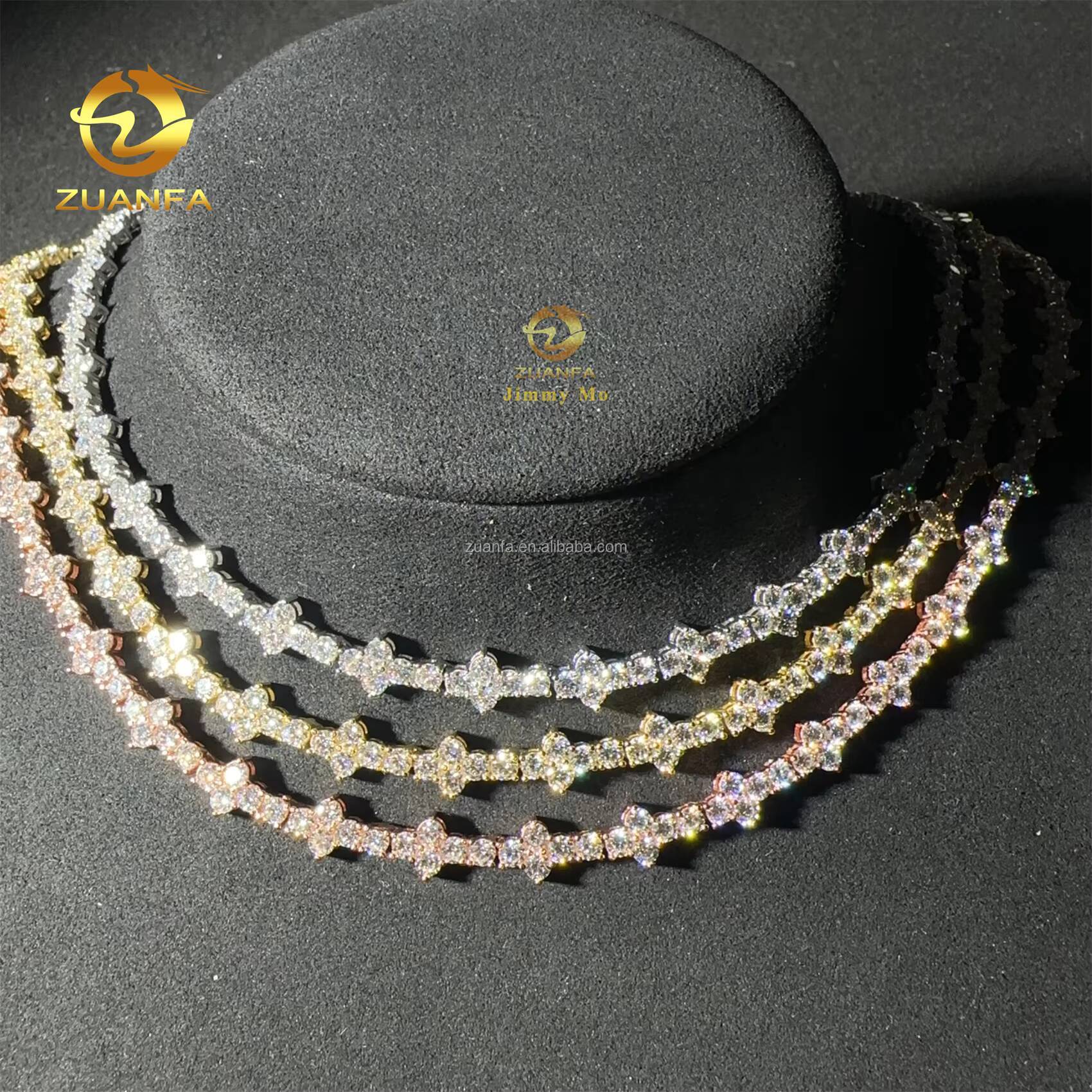 Bulk Stock Claw Setting 3mm 4mm 925 Solid Silver Hip Hop Jewelry D VVS Moissanite Diamond Cross Cluster Tennis Chain