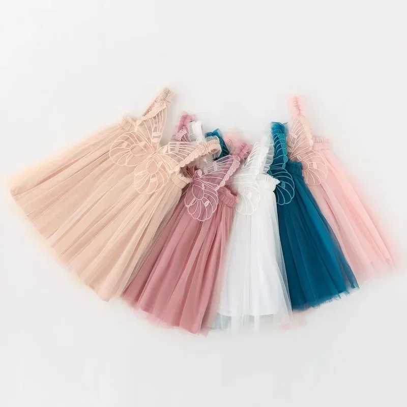 Summer 3D Angel Wings Fairy Princess Tulle Dress Birthday Strap Dress For Baby Girl Clothes Mesh Tutu Dresses Kid Party Costume H260402