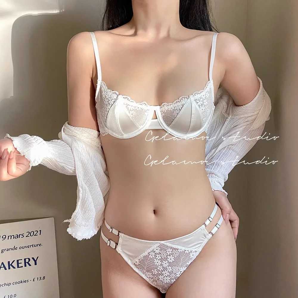 Hot Bra for Women Half Cup Ultra-thin Lace Large Breasts Show Small Chest Anti-sagging Bra Set Lencerias Underwear Z260402