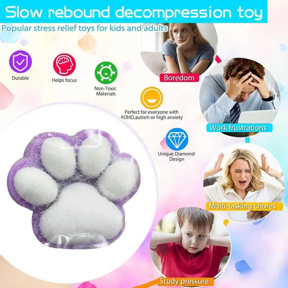 Cat Paw Fidget Toy Colorful Cat Paw Squeeze Toy for Stress Relief Anxiety Soft Tpr Fidget Toy for Kids Teens Adults Portable Pet H260402
