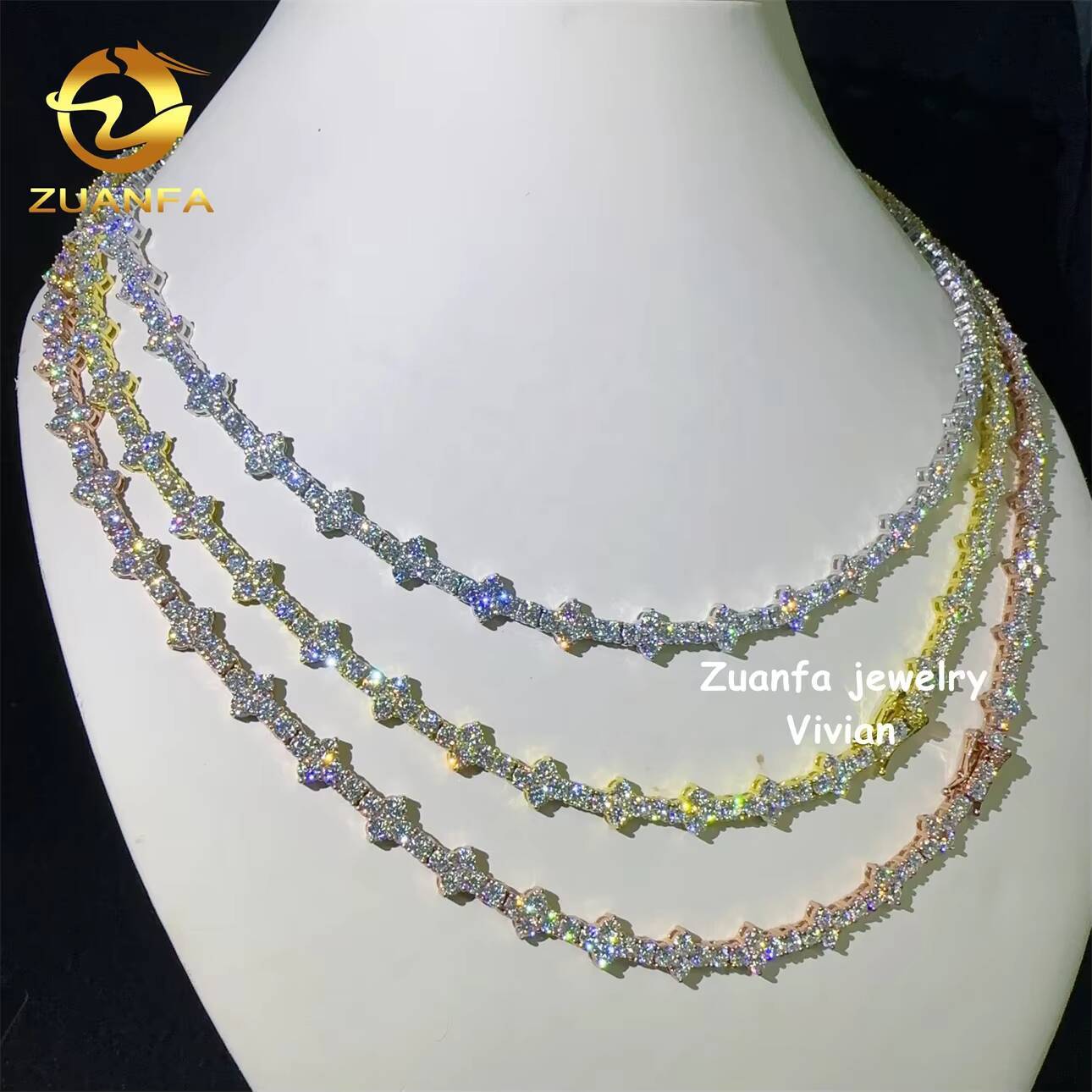 925 Sterling Silver Hip Hop Pass Diamond Tester Fashion 3mm Cross Moissanite Tennis Chain Necklace
