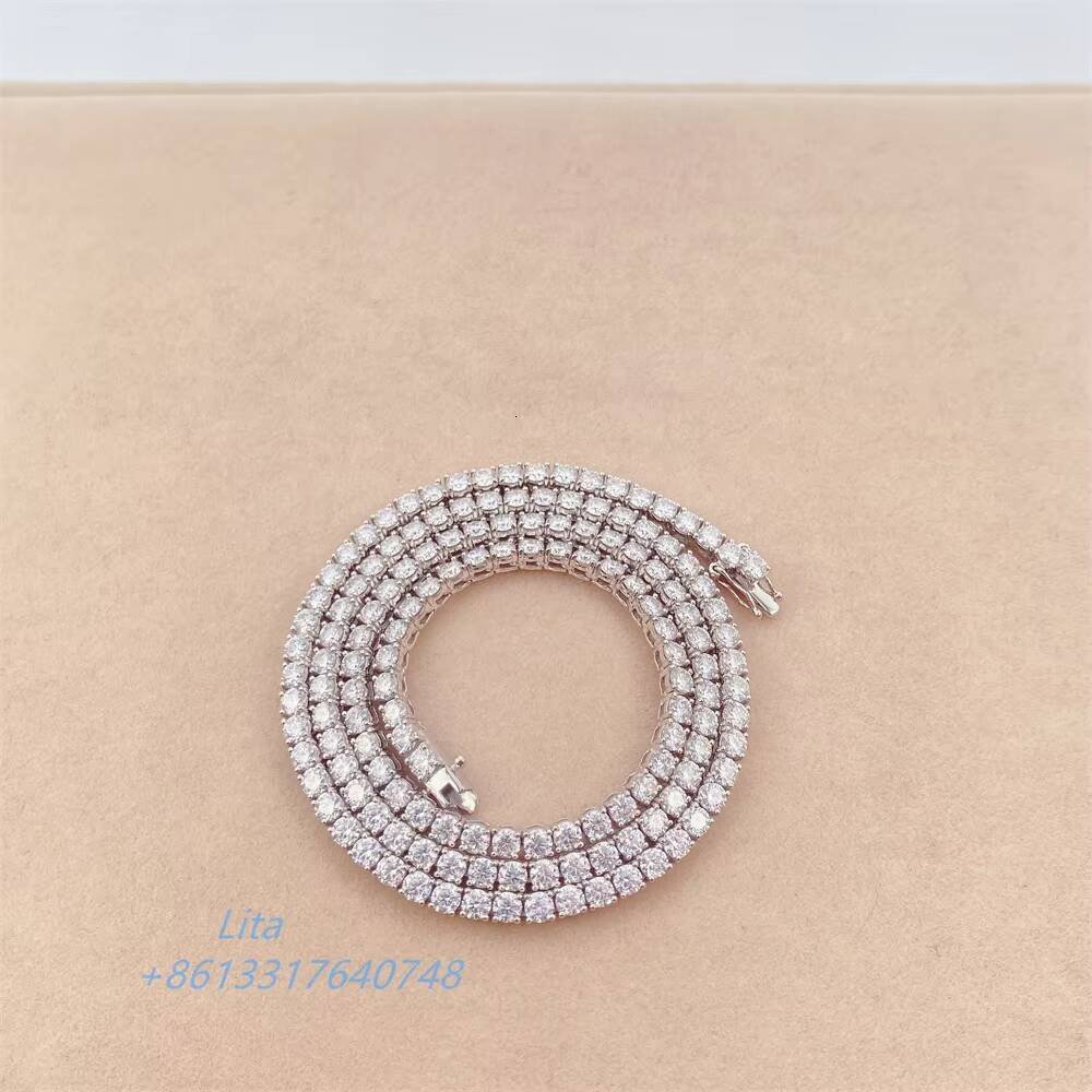 Luxury Jewelry Real Solid 10k Gold 3mm Tennis Chain Bracelet Necklace White Gold Moissanite Tennis Chain