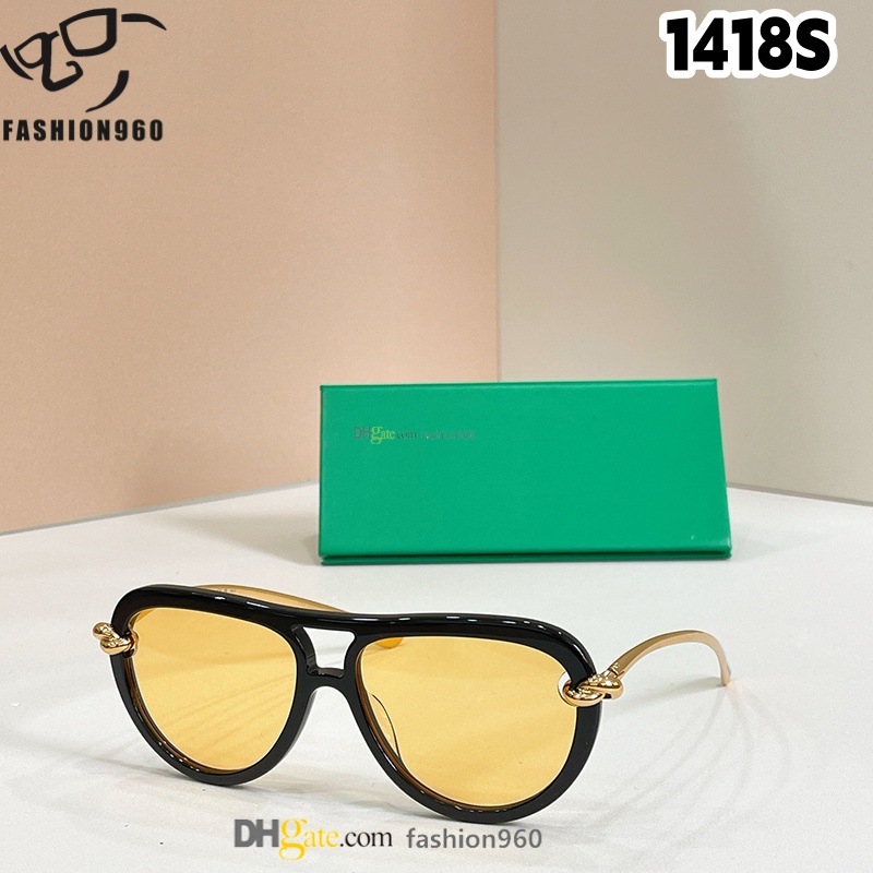 Oversized oval ladies designer sunglasses for women men grace design large metal frames UV400 outdoor fitting yellow brown lenses des lunettes de soleil 1418S