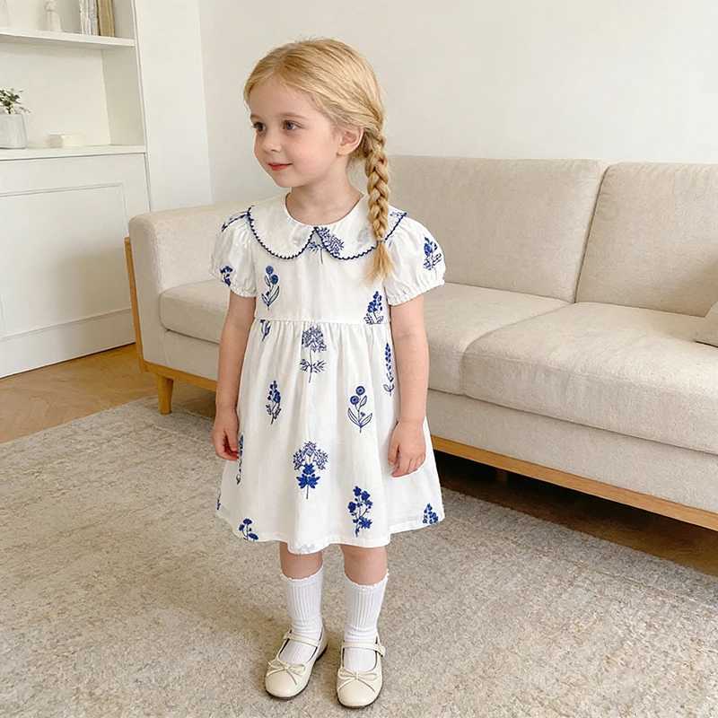 Summer New Style 2-6Y Girl Dress Short Sleeve Baby Clothes Childrens Dress Korean Embroidered Girls Retro Sister Dress H260402