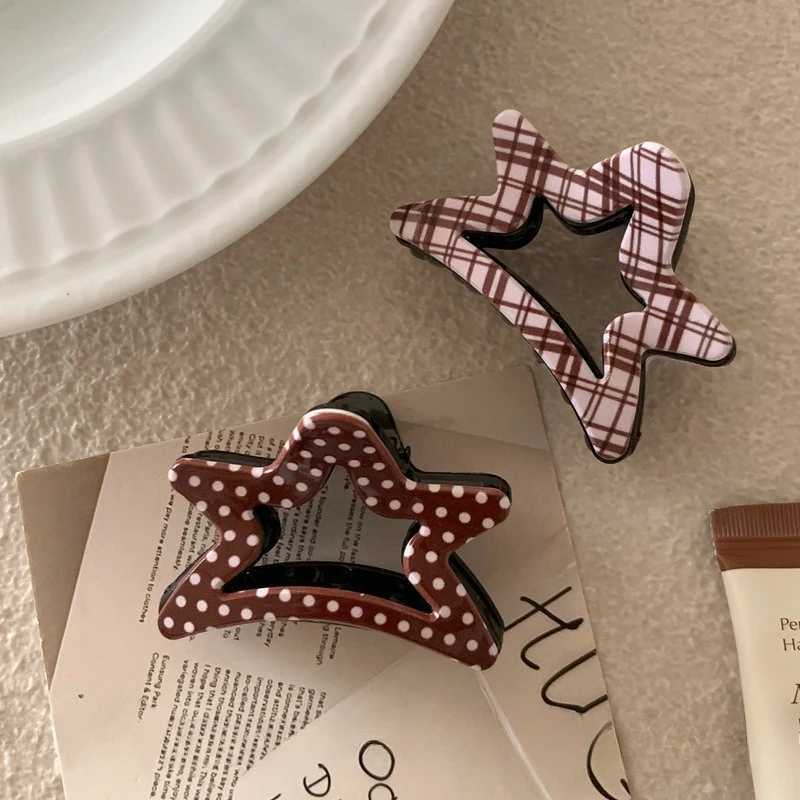 NEW Keluli Pink Coffee Series Star Acrylic Hair Claw Sweet Polka Dot Claw Clip Crab Hair Clip for Women Girls Hair Accessories H260402