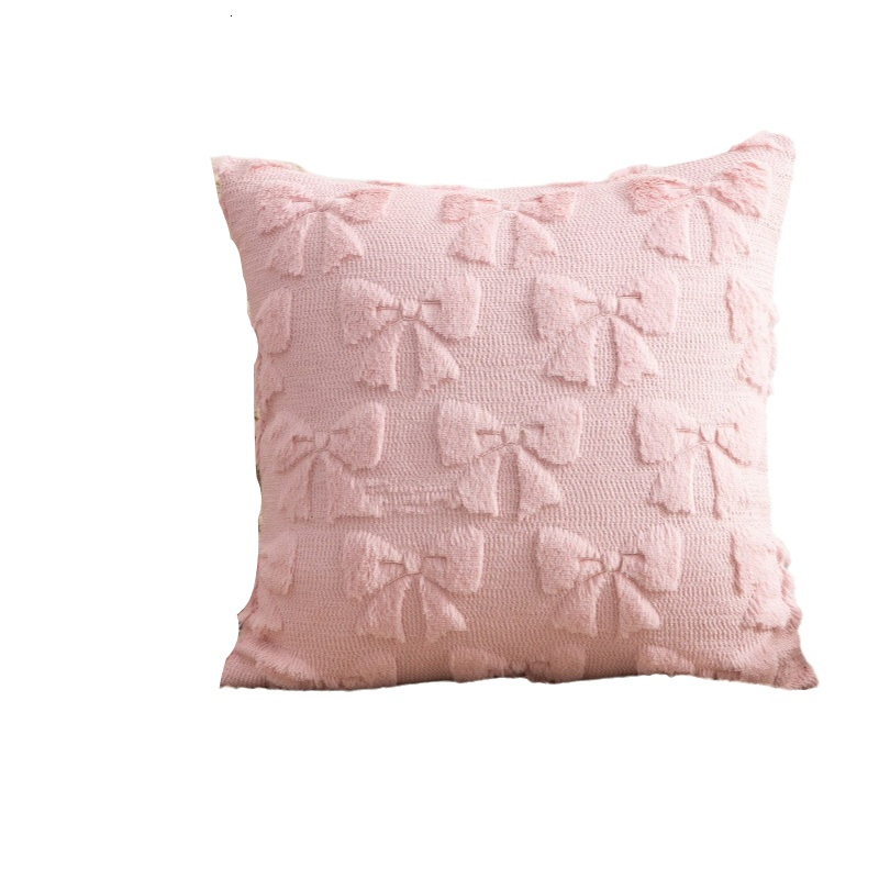Pillowcase New Quilted Embroidered Rabbit Shaped Fur Sofa Pillowcase No Insert Office Back Cushion Bedside Pillow Pink Bow Tie