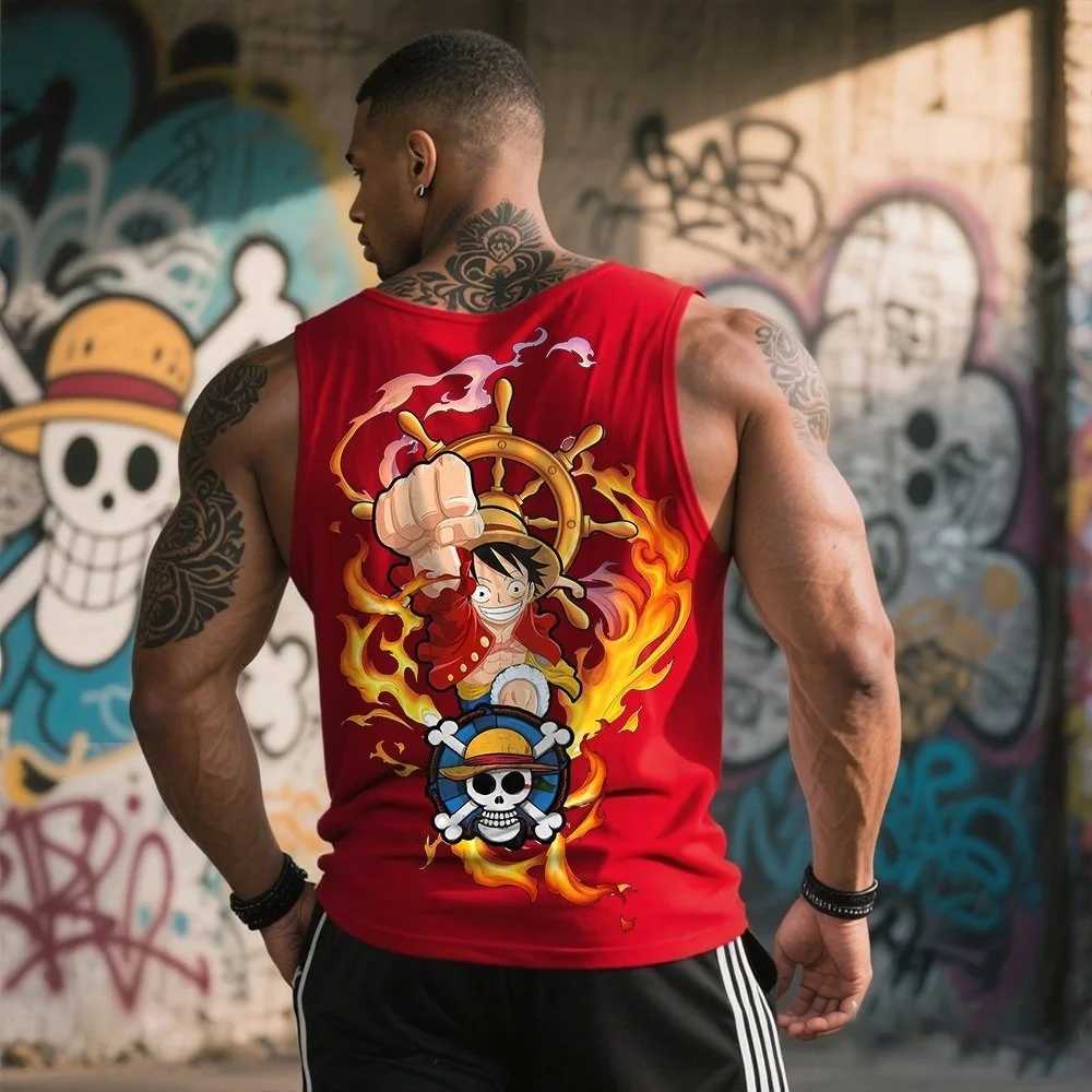 One Piece Men Vest Tank Top Monkey D Luffy Summer Japanese Anime Spring and Autumn Sports Fitness Casual Fashion Sleeveless Top C260402