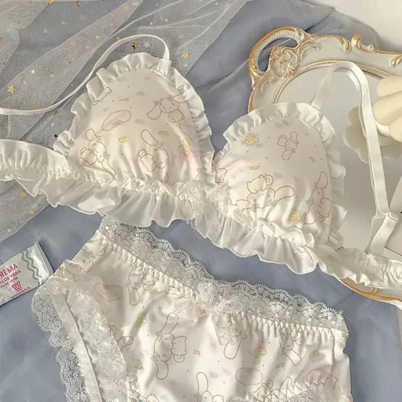 Laurel Dog Lingerie Womens sweet breathable lace bow Slimming no underwire retraction bra cover set Z260402