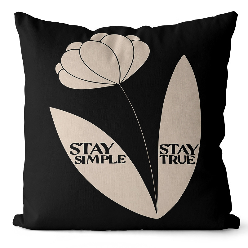 Pillowcase Black White Minimalist Abstract Plant Floral Print Nordic Style Ins Short Plush Sofa Cushion Cover
