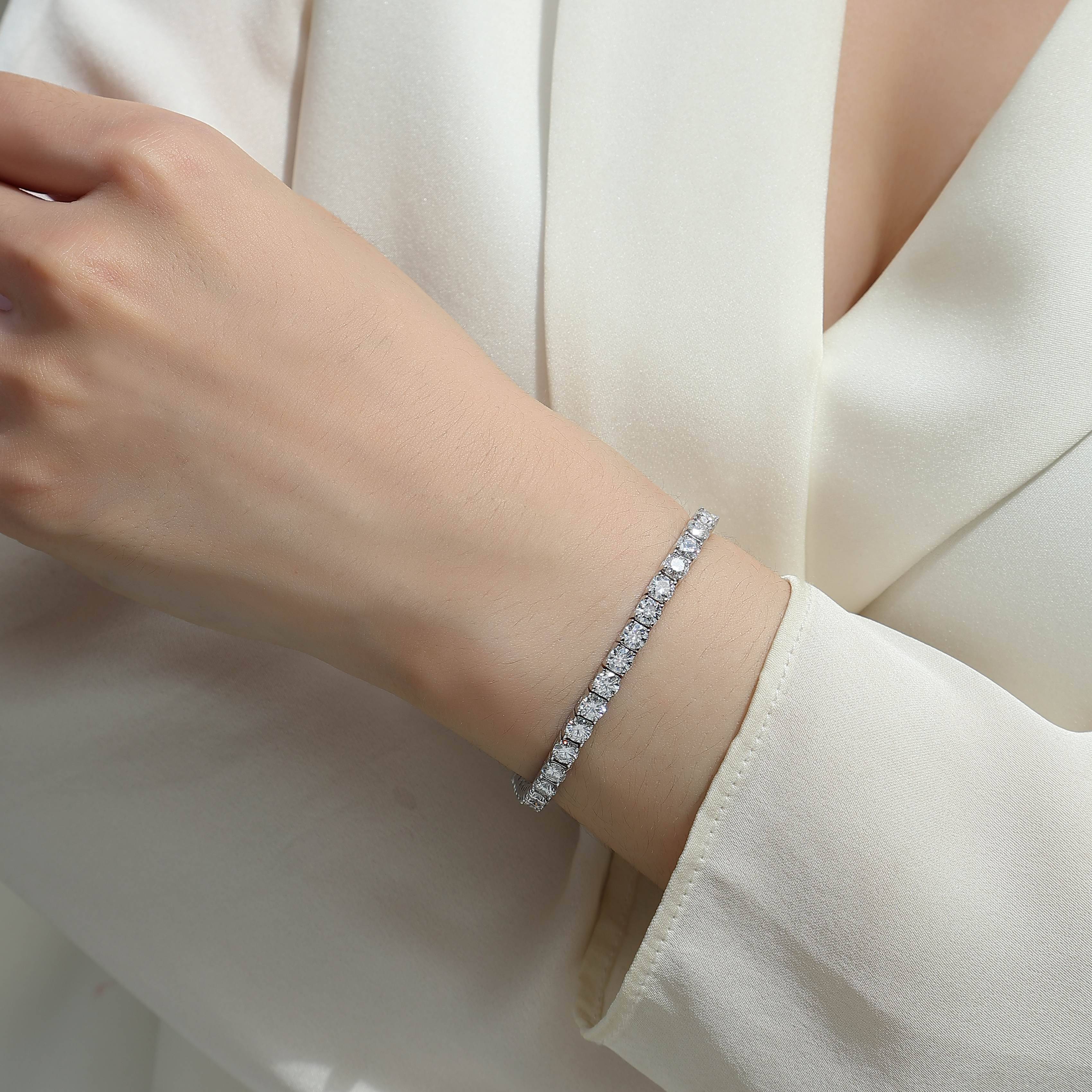 Ready to Ship 4mm Moissanite Fine Tennis Chain Bracelet Moissanite Luxury Bracelets Gemstone 925 Silver Bracelet