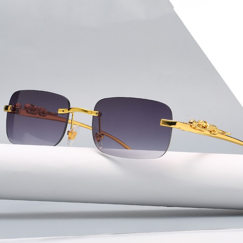 CB Square Rimless Sunglasses Women Men Cut Edge Golden Leopard Small Frame Sun Glasses Designer Retro Shade Eyewear Y2K UV400 oculos