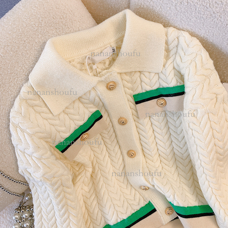 Designer Set Luxury Stripe Color Blocked Knitted Jacket Top New Women's High Quality Temperament Casual Loose Plaid Wide Leg Pants Sports Pants T