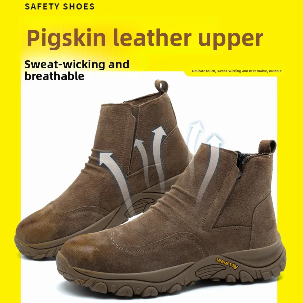 Breathable Leather One-Step Safety Shoes with Steel Toe Cap Impact Puncture Heatproof Spark-Resistant Welding Protection Durable 260402