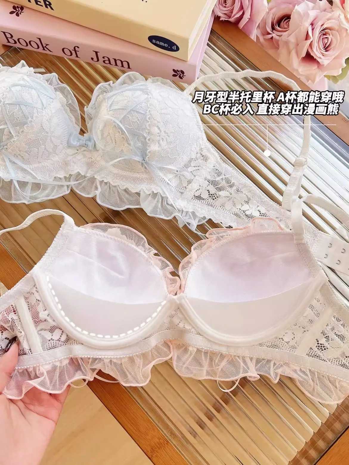 YUQI Japanese Style Lace Lingerie Set Wireless Push Up Bra for Small Breasts Anti-Sagging Lolita Bralette Sheer Comfort Wear Z260402