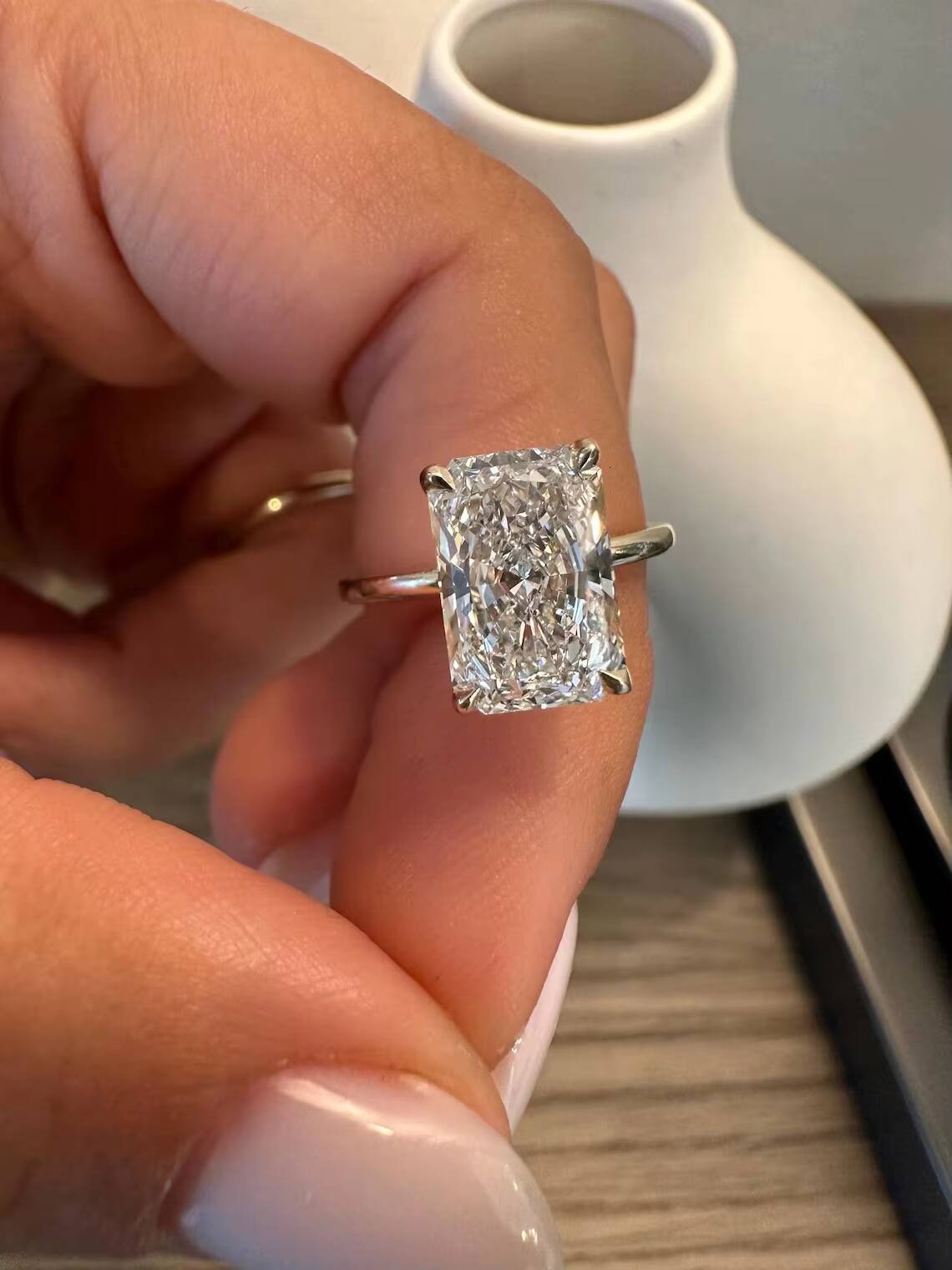 Exclusive 4 Ct radiant cut lab grown diamond engagement ring 925 silver custom design direct manufacturer supplier
