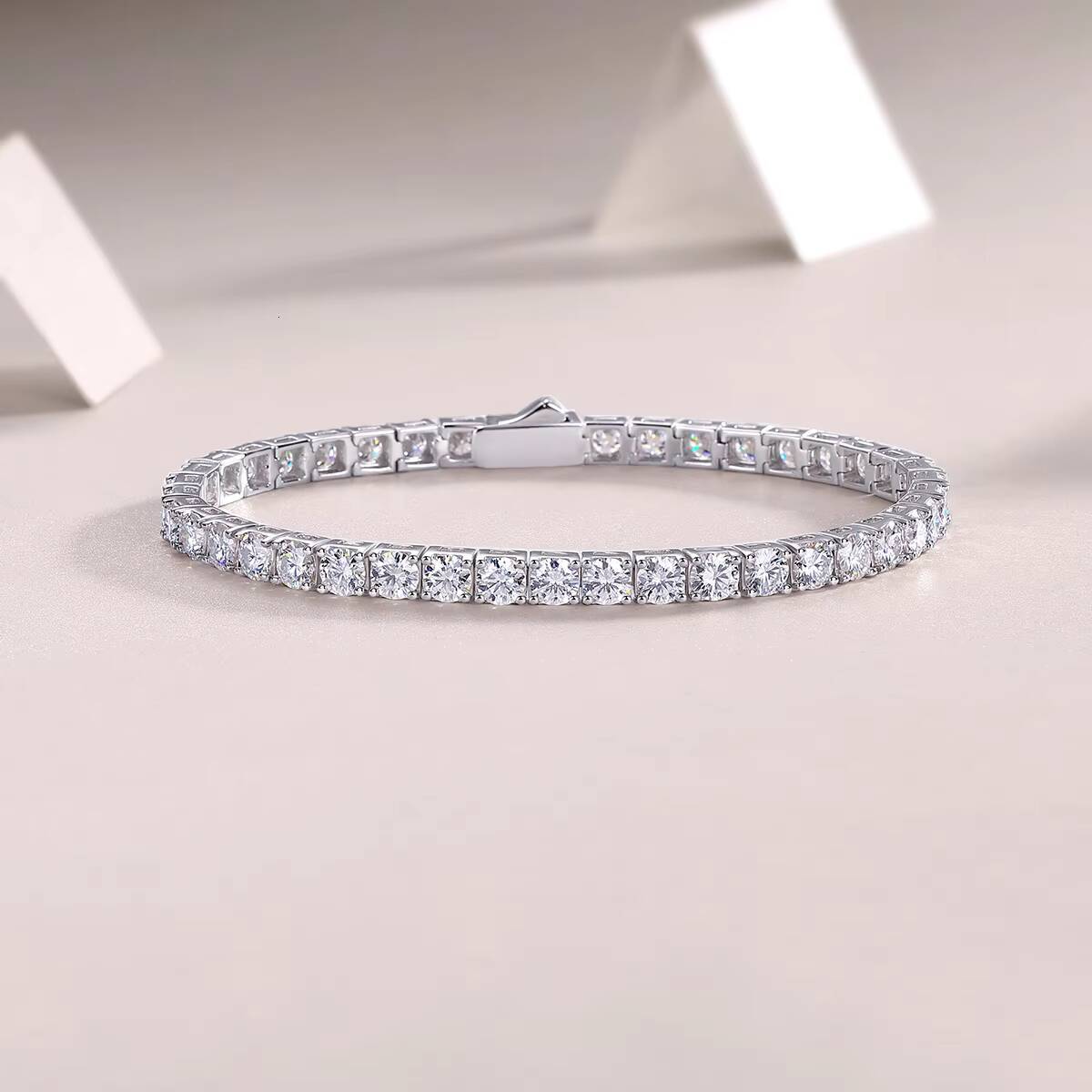 Ready to Ship 4mm Moissanite Fine Tennis Chain Bracelet Moissanite Luxury Bracelets Gemstone 925 Silver Bracelet