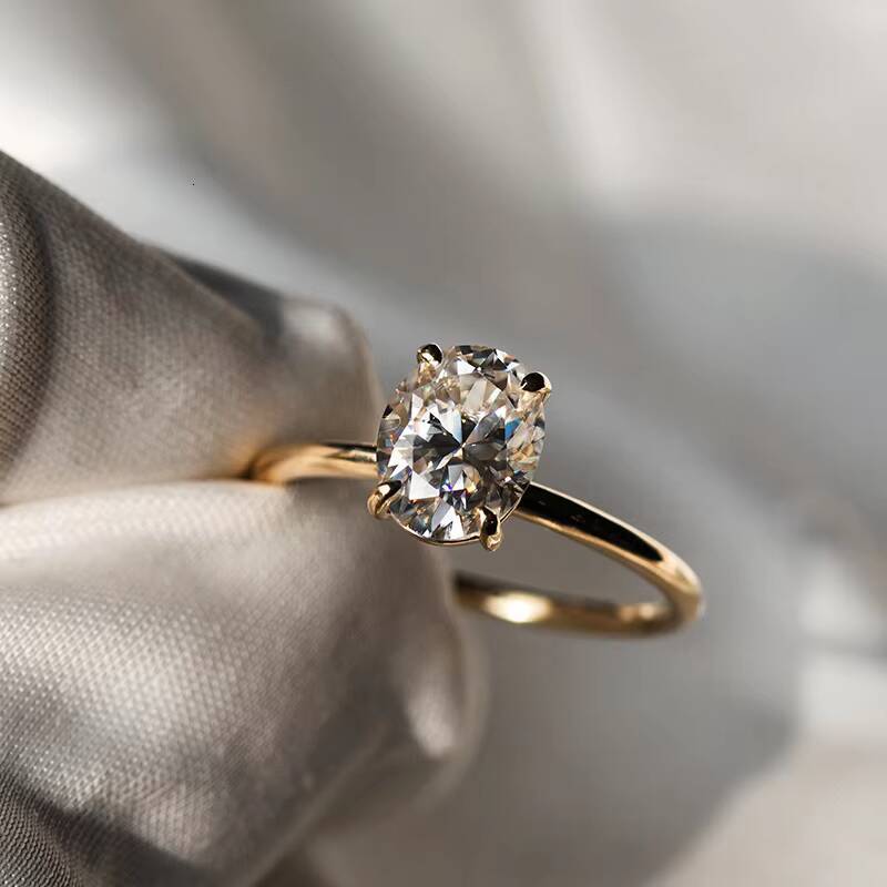 Luxury 10K 14K Solid Gold Moissanite 2cart Oval Cut Engagement Wedding Ring Moissanite Rings