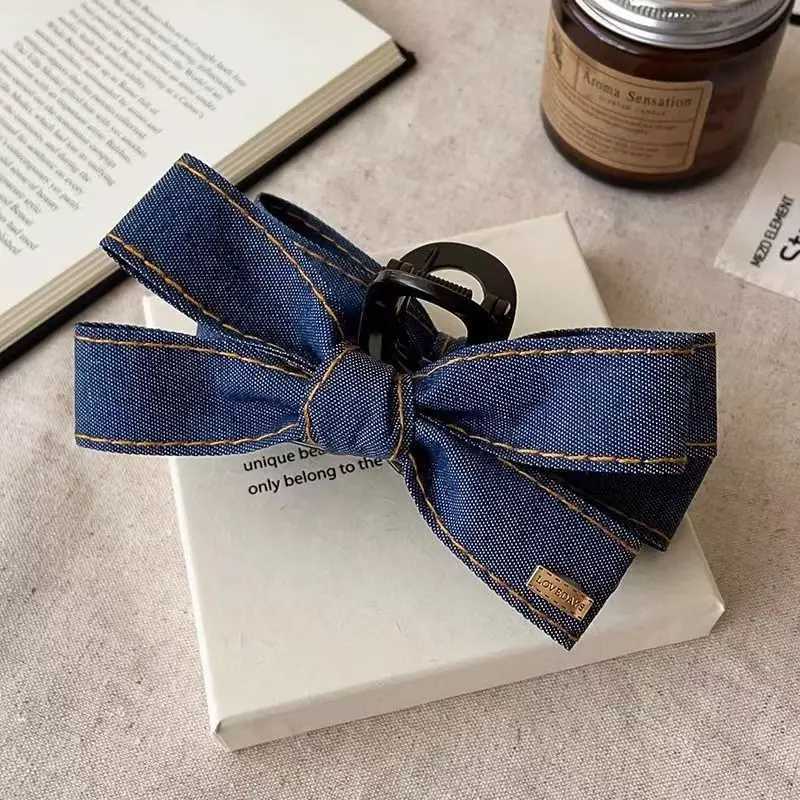 Leopard Print Bow hair claw Women large claw clip Satin Solid Color HairClip Denim HairAccessories H260402