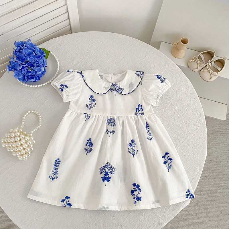 Summer New Style 2-6Y Girl Dress Short Sleeve Baby Clothes Childrens Dress Korean Embroidered Girls Retro Sister Dress H260402